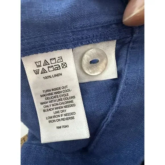 Rachel Zoe XL Women Button Up Shirt Blue 100% Linen Long Sleeve E0 - Picture 7 of 8